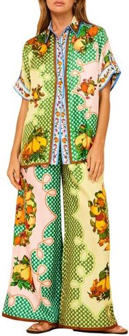 NUFIWI Vintage Graffiti 2 Pieces Pants Sets for Women Floral Fruit Print Short Sleeve Shirt Wide Leg Pants Beachwear Suit in Saudi Arabia