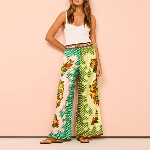 NUFIWI Vintage Graffiti 2 Pieces Pants Sets for Women Floral Fruit Print Short Sleeve Shirt Wide Leg Pants Beachwear Suit in Saudi Arabia
