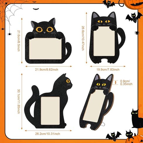 3 Pcs Halloween Picture Frame 4 x 6 Inch with Natural Raffia Wooden Photo Frame Hanging Decorative Postcard Frame for Halloween Home Table Tabletop(Black Cat) in Saudi Arabia