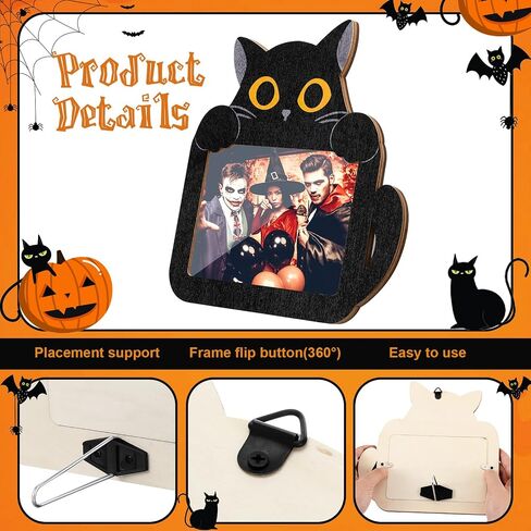 3 Pcs Halloween Picture Frame 4 x 6 Inch with Natural Raffia Wooden Photo Frame Hanging Decorative Postcard Frame for Halloween Home Table Tabletop(Black Cat) in Saudi Arabia