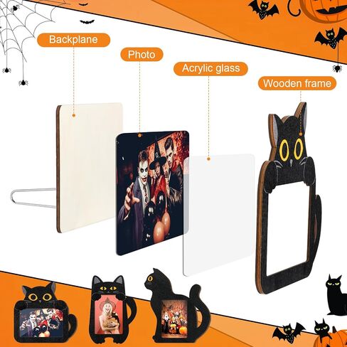 3 Pcs Halloween Picture Frame 4 x 6 Inch with Natural Raffia Wooden Photo Frame Hanging Decorative Postcard Frame for Halloween Home Table Tabletop(Black Cat) in Saudi Arabia