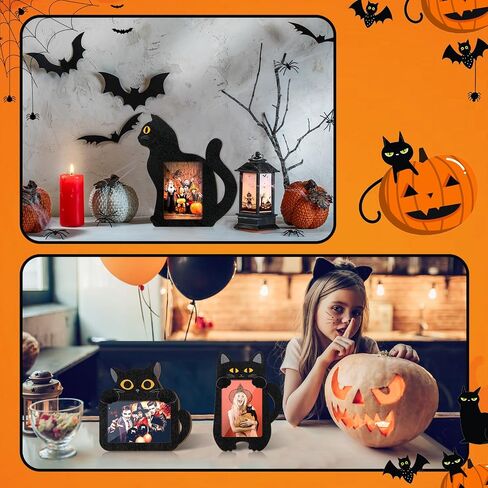 3 Pcs Halloween Picture Frame 4 x 6 Inch with Natural Raffia Wooden Photo Frame Hanging Decorative Postcard Frame for Halloween Home Table Tabletop(Black Cat) in Saudi Arabia