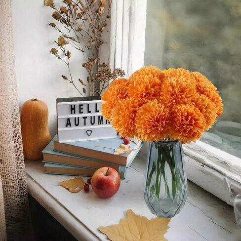 Artificial Ball Chrysanthemums Flowers, 12PCS Artificial Black Silk Flowers, Faux Mums for Gothic Home Decor, Indoor Floral Arrangement, Halloween Table Centerpiece (12, Black) in Kuwait