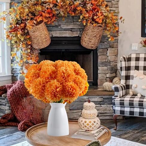 Artificial Ball Chrysanthemums Flowers, 12PCS Artificial Black Silk Flowers, Faux Mums for Gothic Home Decor, Indoor Floral Arrangement, Halloween Table Centerpiece (12, Black) in Kuwait