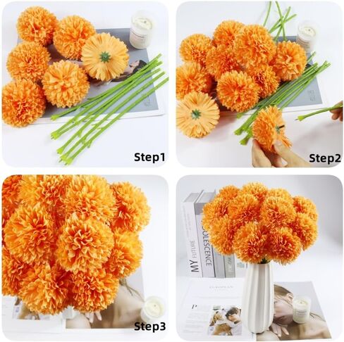 Artificial Ball Chrysanthemums Flowers, 12PCS Artificial Black Silk Flowers, Faux Mums for Gothic Home Decor, Indoor Floral Arrangement, Halloween Table Centerpiece (12, Black) in Kuwait