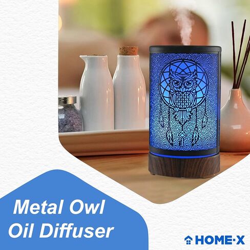 HOME-X ناشر زيت مع غطاء غزال معدني منحوت، ناشر زيوت عطرية بالموجات فوق الصوتية، ناشر روائح علاجية متغير اللون، وضعان للرذاذ، إيقاف تلقائي، 3 1/2 بوصة طول × 3 1/2 بوصة عرض × 6 بوصة ارتفاع، أسود in Kuwait