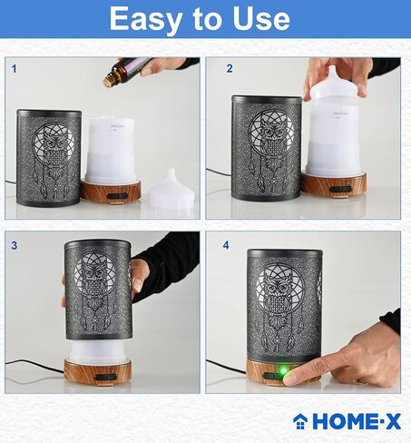 HOME-X ناشر زيت مع غطاء غزال معدني منحوت، ناشر زيوت عطرية بالموجات فوق الصوتية، ناشر روائح علاجية متغير اللون، وضعان للرذاذ، إيقاف تلقائي، 3 1/2 بوصة طول × 3 1/2 بوصة عرض × 6 بوصة ارتفاع، أسود in Kuwait