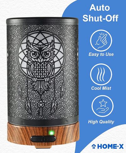 HOME-X ناشر زيت مع غطاء غزال معدني منحوت، ناشر زيوت عطرية بالموجات فوق الصوتية، ناشر روائح علاجية متغير اللون، وضعان للرذاذ، إيقاف تلقائي، 3 1/2 بوصة طول × 3 1/2 بوصة عرض × 6 بوصة ارتفاع، أسود in Kuwait