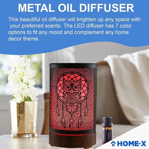 HOME-X ناشر زيت مع غطاء غزال معدني منحوت، ناشر زيوت عطرية بالموجات فوق الصوتية، ناشر روائح علاجية متغير اللون، وضعان للرذاذ، إيقاف تلقائي، 3 1/2 بوصة طول × 3 1/2 بوصة عرض × 6 بوصة ارتفاع، أسود in Kuwait