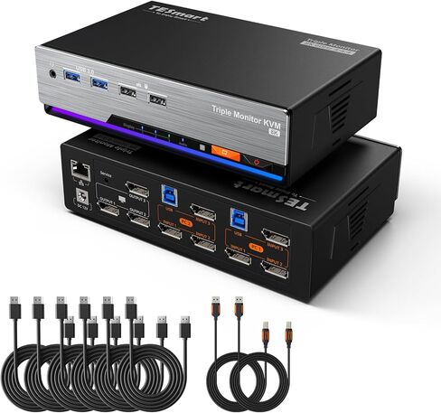 TESmart 8K@60Hz DP KVM Switch 2 Monitors 2 Computers USB 3.0, DP 1.4 KVM Switch Dual Monitor 4K@144Hz for Gaming Dock, Support EDID, Gigabit Network, Hotkey Switch, Audio & Mic with All Input Cables in Saudi Arabia