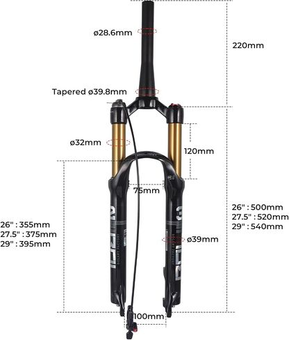 Bike Suspension Fork MTB Bicycle Magnesium Alloy Suspension Front Fork 26/27.5/29 inch, Straight Steerer and Tapered Steerer Air Fork (Manual Lockout - Remote Lockout) in Kuwait