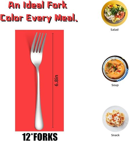 Silver Salad Forks Set of 12 pieces，Stainless Steel Flatware Forks 6.8 inch，Mirror Polish Small Utensils, New Kitchen Essentials Cutlery Set Dishwasher Safe in Saudi Arabia