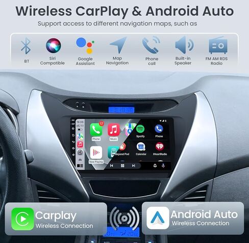 Car Radio Stereo for Hyundai Elantra 2011 2012 2013: Upgrade 2+64GB 5G WiFi — 9 inch Touchscreen with Carplay Android Auto — GPS Navigation Head Unit with Backup Camera Bluetooth FM Mirror Link SWC in Saudi Arabia