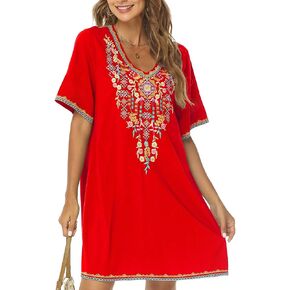 Higustar Women's Mexican Embroidered Dresses Peasant Tradition Bohemian Hippie Fiesta Plus Size Dress in Kuwait