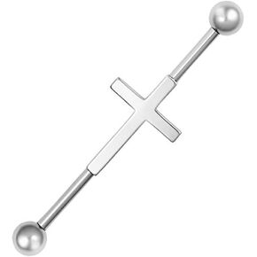Forbidden Body Jewelry 14g 38mm (1.5 Inch) Surgical Steel Sideways Cross Industrial Piercing Barbell
