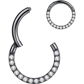 1pc Clear CZ Nose Ring Hoop Cartilage Earring 316L Surgical Steel Tragus Snug Helix Conch Daith Ear Cartilage Rook Earrings Hinged Segment Hoop 16G 18G 20G Stainless Steel Septum Piercing Jewelry