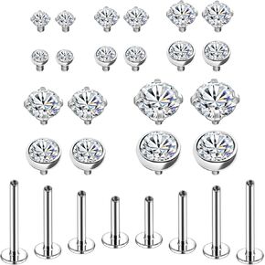 BodyAce 16G 18G Internal Thread Lip Rings, Surgical Steel Labret Studs Flat Back Earrings, CZ Nose Rings Studs Piercing Jewelry for Medusa/Monroe/Tragus/Helix/Cartilage
