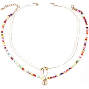 2-3Pcs Bohemian Rainbow Butterfly Star Shell Beaded Choker Necklace for Women Teen Girl Layered Colorful Boho Stacking Pentagram Seeds Chain Necklace Retro Summer Beach Jewelry
