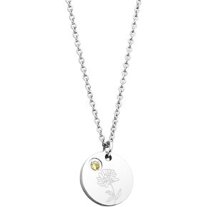 Ankiyabe Birth Month Flower Necklace with Birthstone Engraved Floral Disc Necklace Birthday Flower Birthday Gift for Mom Daughter Best Friend