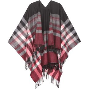 Sakkas Avi Women's Reversible Open Front Poncho Cardigan Ruana Cape Shawl W/Fringe