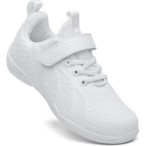 MEESLGOO Girls White Cheer Shoes Youth Cheerleading Shoes Breathable Knit Athletic Sport Training Tennis Sneakers Competition Kids Running Shoes