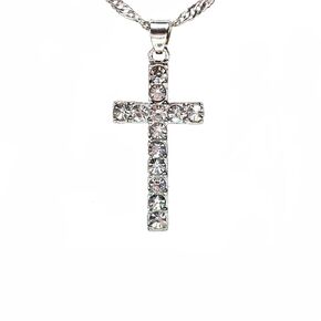 JUNYY Silver Personality Tennis Cross Necklace Rhinestone Crystal Pendant Necklace For Women Teen Girls(Silver)