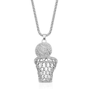 Just Follow Rhinestone Basketball Chain Necklace for Men Boy Women Girls 14k Gold Basketball Pendant Necklace Hiphop Basketball Sports Rock Necklace