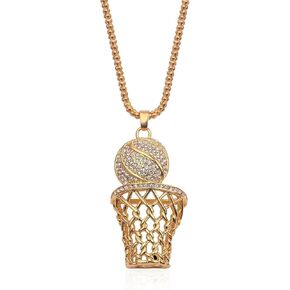 Just Follow Rhinestone Basketball Chain Necklace for Men Boy Women Girls 14k Gold Basketball Pendant Necklace Hiphop Basketball Sports Rock Necklace