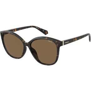 Polaroid Women's PLD 4100/F/S Polarized Square Sunglasses, Dark Havana, 59mm, 14mm