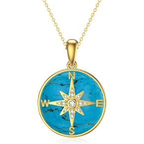 Rikelus 14K Gold Compass Necklace for Women with Turquoise, Graduation Gifts for Daughter Girlfriend Her 16+2 inch