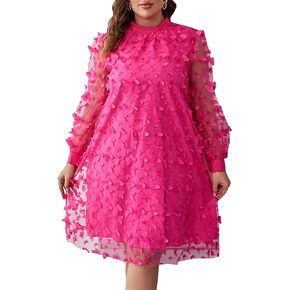 فستان Finjani نسائي بمقاس كبير مزين بتفاصيل شبكية فستان سادة بأكمام أسقف وياقة واقفة للحفلات للصيف in Kuwait