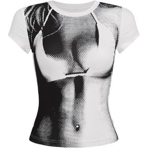 SOLY HUX Women's Y2k Graphic Tee Tops Round Neck Short Sleeve Summer Fitted T Shirts