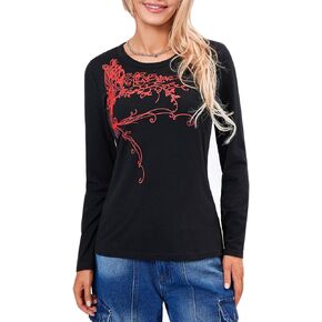 Women Y2K T-Shirts Vintage Graphic Print Long Sleeve Shirts Fairy Grunge Sweatshirt Aesthetic Tees Top