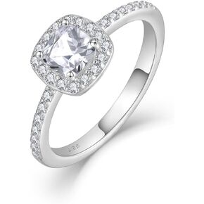 Inpasne Promise Ring for Women 925 Sterling Silver Engagement Ring Princess Cut Halo Wedding Anniverasry Eternity Ring for Her Brides Girlfriend Wife Size 5-10