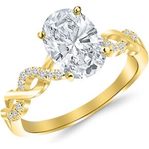 14K White Gold 0.88 Carat LAB GROWN DIAMOND Twisting Infinity Gold and Diamond Split Shank Pave Set Oval Cut Diamond Engagement Ring (G-H Color VS1-VS2 Clarity 0.75 Ct Center)