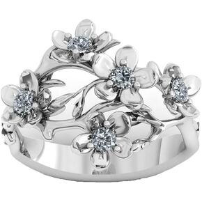 DCFSHEE Flower Branch Shape Ring Round CZ Cubic Zirconia 3D Sakura Cluster Ring,Silver Plated Ring for Women Comfort Fit Wedding Jewelry Band Ring (US size 9)