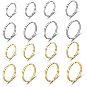 8pcs 1mm Dome Stainless Steel Band Knuckle Stacking Rings Set for Women Girls Fashion Midi Ring Comfort Fit Size 3-10