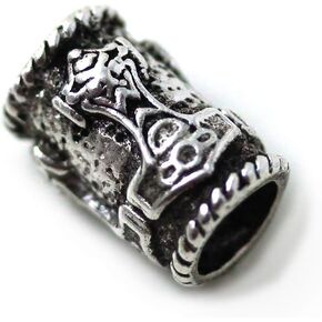 LynnAround 925 Sterling Silver Norse Thors Hammer Beard Beads Rings, Dreadlock Nordic Viking Pirate Hair, Pagan Jewelry