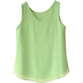 MINUOYI V Neck Double-Layers Chiffon Loose Cami Shirt Vest Tank Top