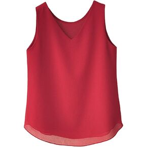 MINUOYI V Neck Double-Layers Chiffon Loose Cami Shirt Vest Tank Top