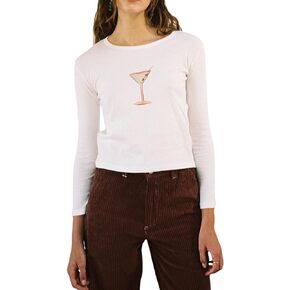 تي شيرت نسائي بأكمام طويلة مطبوع عليه فواكه تي شيرت برقبة دائرية وقصة ضيقة 2000s تي شيرت لطيف Y2k قمصان للخروج in Kuwait