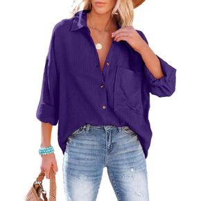 Oversized Button Down Shirts for Women Cotton Boyfriend Long Sleeve Work Blouses Tops