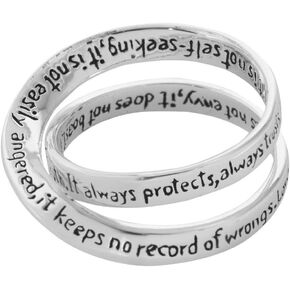 1 Corinthians 13 Silver Plated Women's Double Mobius Ring Size 9