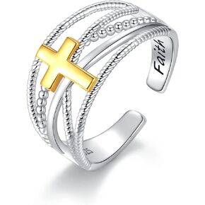 Sterling Silver Cross Wrap Ring - S925 Faith Adjustable Ring Jewelry Inspirational Gift for Women