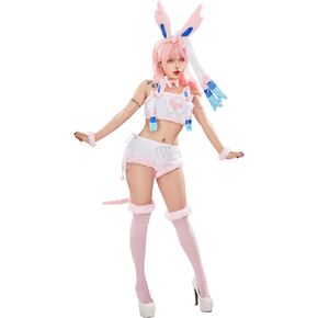 Women Cute Pajamas Set Pink Furry Tube Top and Shorts Anime Cosplay Homewear Sleepwear