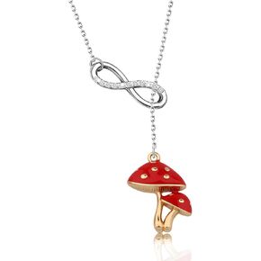 PLITI Mushroom Gift Cute Mushroom Lover Gift Red Mushroom Spotted Infinite Y Necklace For Mother Daughter BFF Friend Bestie