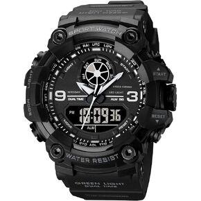 zolohoni Mens Military Watches for Men, Men's Wrist Watches, Analog Digital Watch Stop Watches for Sports, Large Dual Time 12/24H Gifts for Teenage Boys 14-16-18 Years Old