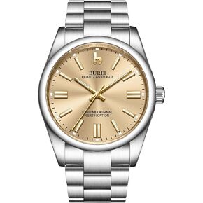 BUREI Men's Stainless Steel Luxury Watches Fashion Analog Quartz Watches for Men Classic Dress Steel Men's Watch 42mm Watches for Men