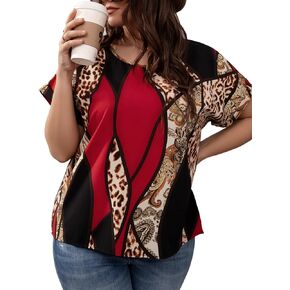Women's Plus Size Blouses Leopard & Paisley Print Batwing Sleeve Tops Summer New