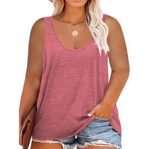 ROSRISS Plus-Size Tank Tops for Women Loose Fit Tee Casual Sleeveless T-Shirts